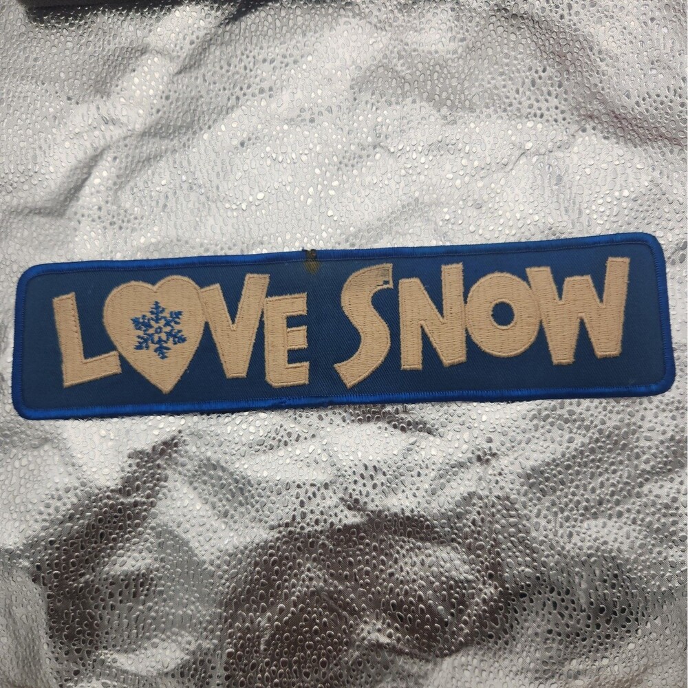 Patch Love Snow Embroidered Sew On Iron 1970's Vintage NOS Heart 10.75" X 2.5"
